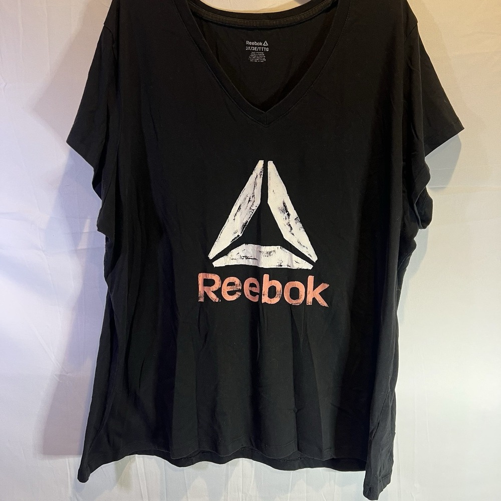 Reebok Women's 3X XXXL T Shirt Black Graphic Print Delta Triangle Gym Casual